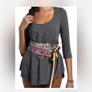 Anthro Gray Women's Top with Colorful Belt